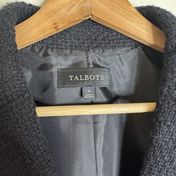 Talbots Jacket Womens 4 Black White Tweed Blazer Sequin Trim Pockets Button - Picture 5 of 10